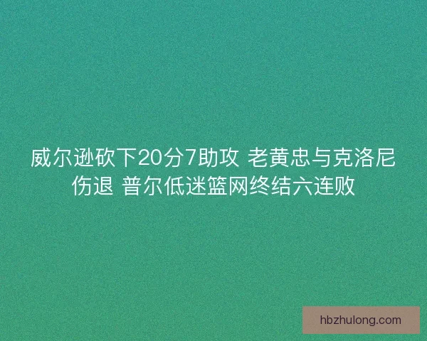 威尔逊砍下20分7助攻 老黄忠与克洛尼伤退 普尔低迷篮网终结六连败